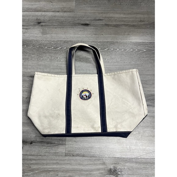 Vintage L.L. Bean Mount Washington Canvas Boat And Tote Beige Blue Lining Large
